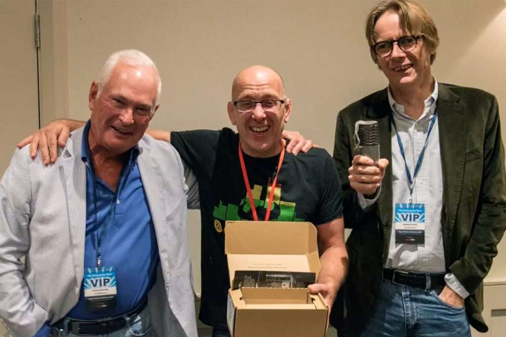 Stephen Kosters – CEO of AVL Media Group (left), Pete Sadler – Associate Vice President RnD at MUSIC Group (center) and Andrew Hope – Managing Director at AVL Media Group.